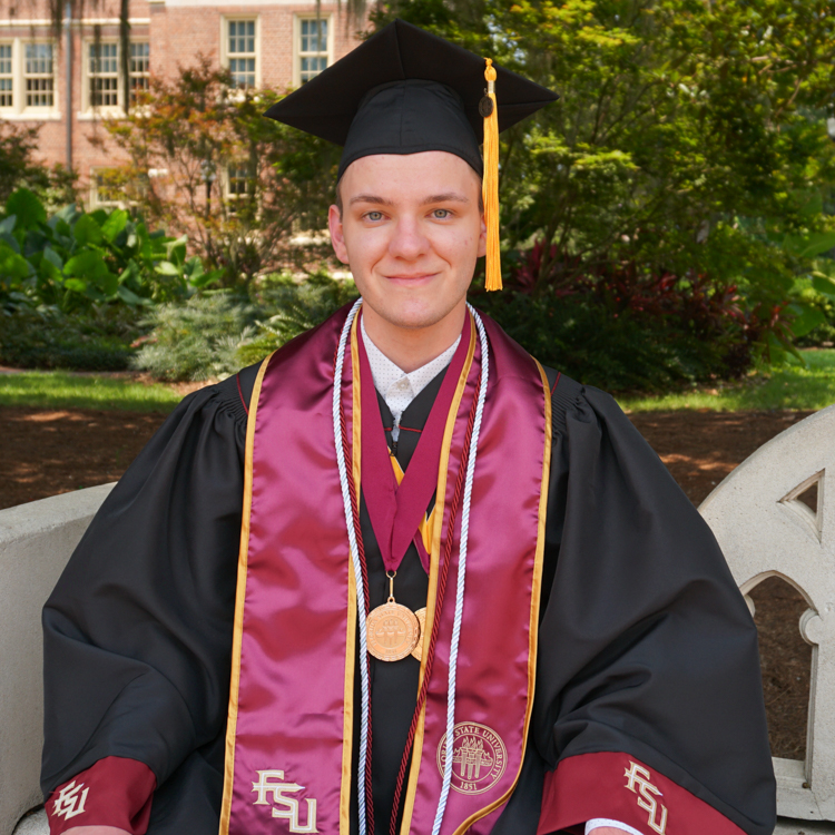 Image of Allen Byrd, Summer 2021 Outstanding Senior Scholar. Picture of student in graduation regalia