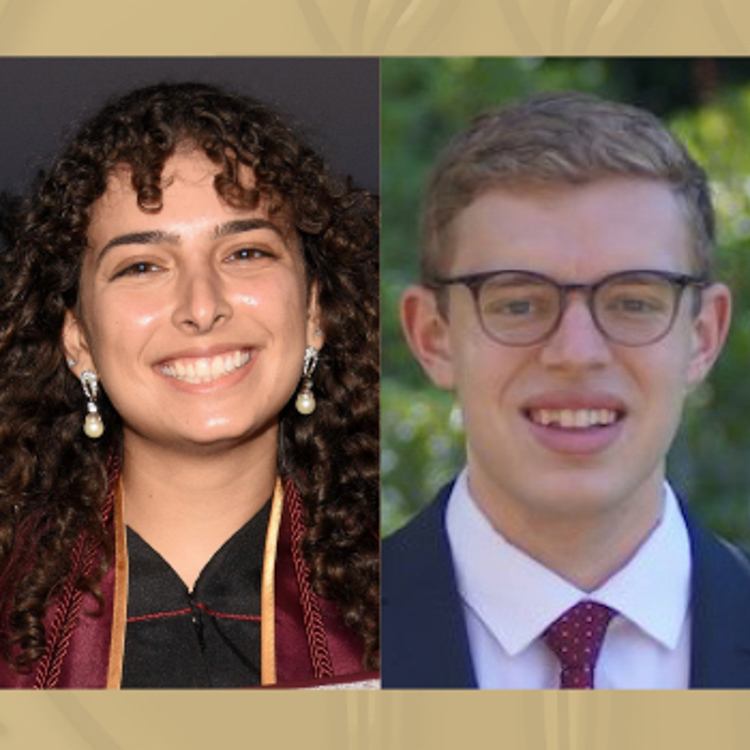 Image of Suzan Elzawahry and Nick Hearing-Recipients of Prestigious Boren and Critical Language Scholarships. Also link to FSU News Article on May 12, 2021 about the FSU student scholarship recipients.