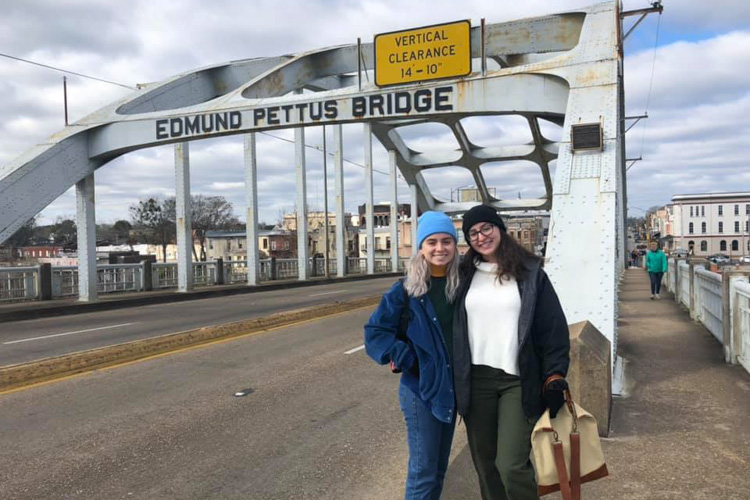 Alabama Freedom Ride Field Trip Participants-2 Students at Edmund Pettus Bridge
