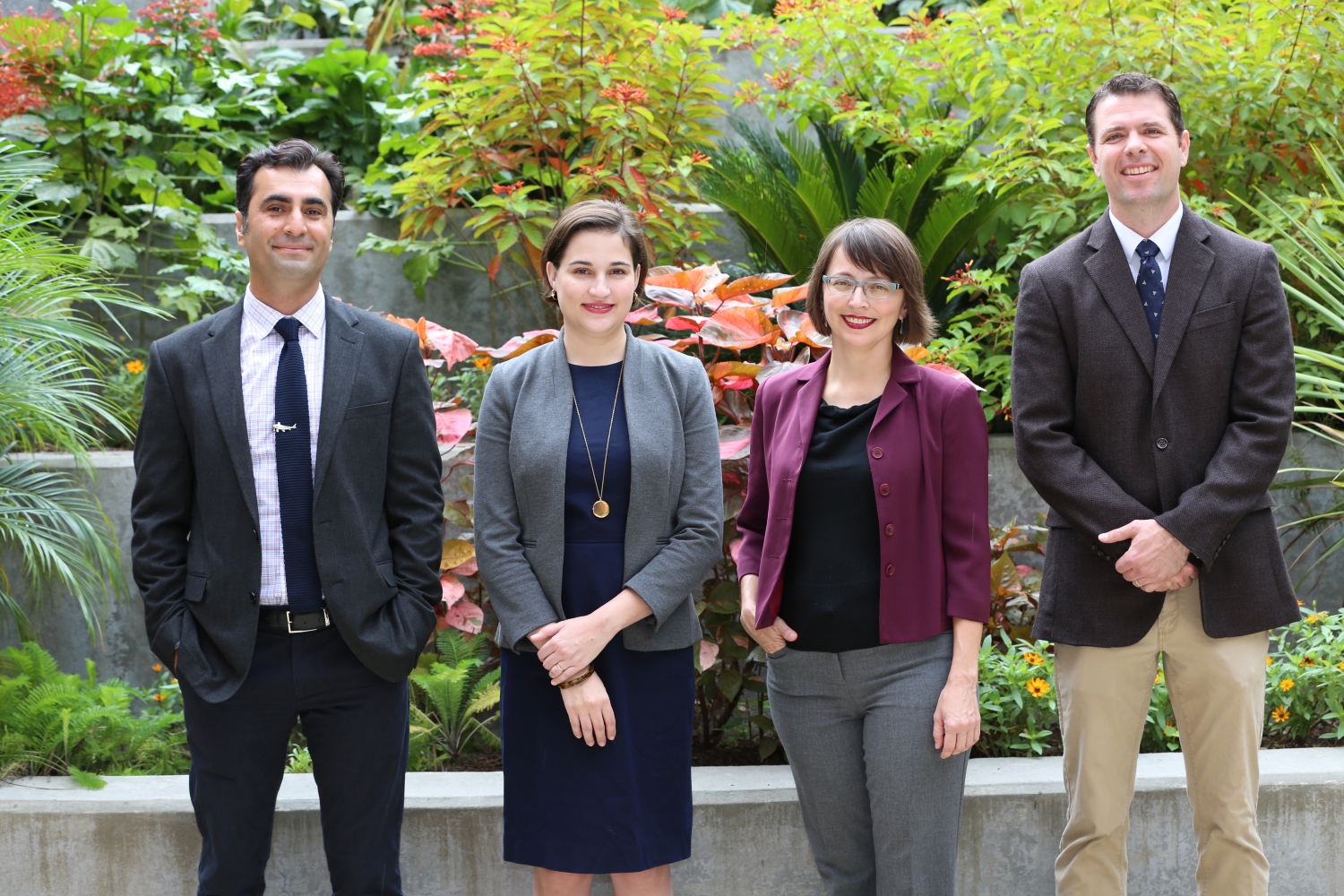 Image of HEP Core Faculty Members (from left to right): Dr. Azat Gündoğan, Dr. Arianne Johnson Quinn, Dr. Christina Owens, and Dr. Ross Moret. Also serves as photo link to Honors Experience Program's Landing Page