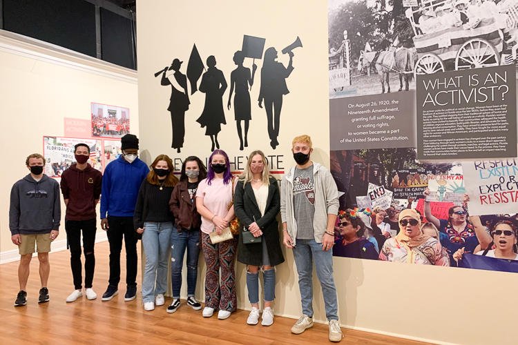 Exhibit Tour-Beyond the Vote: Florida Women's Activism Flyer. Group of honors students that went on tour, in masks.-November 14, 2021