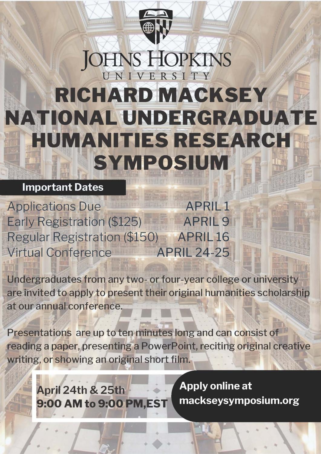 Applications Open Johns Hopkins 2nd Annual Richard Macksey National